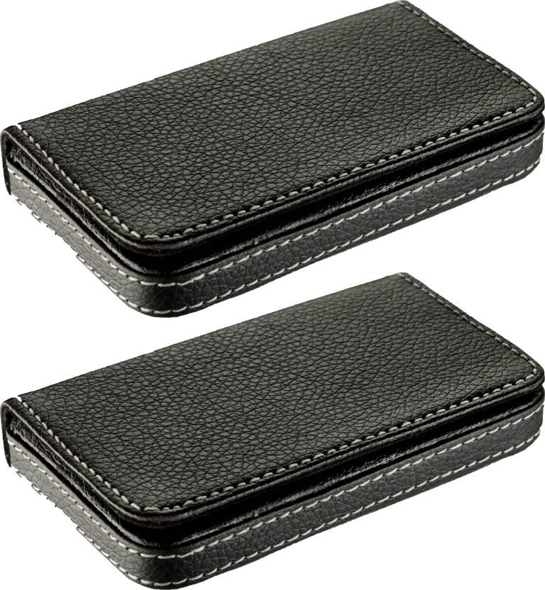 Stylish Black Soft leatherite 10 Card Holder (Set of 2, Black)