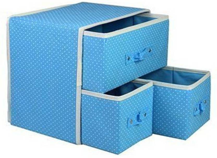 Expeditious Foldable Fabric Storage Box Organizer 3 Drawer Multi