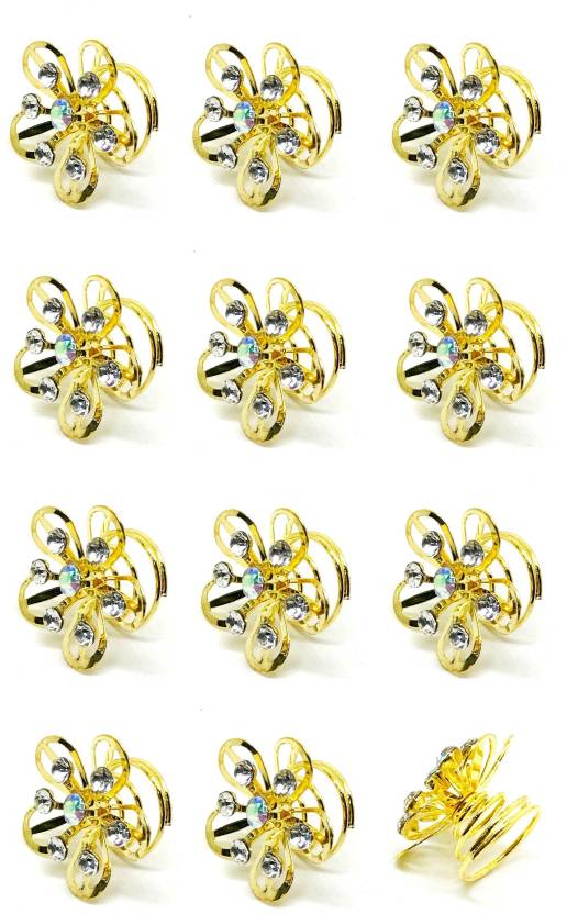 Kauberi Jewels 12pcs Bridal Wedding Gold Crystal Flower Hair Coils