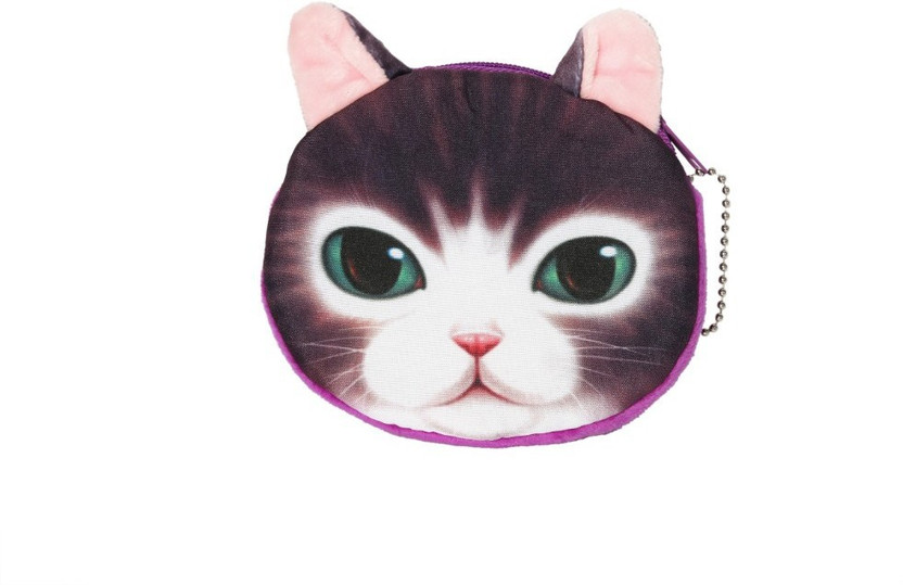 3D Animal Cute Cat Face Zipper Case Coin Women Girls Purse Wallet Pen Bag Pouch