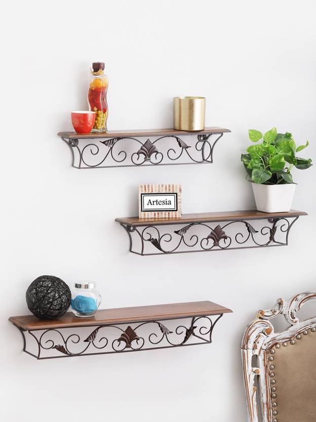 Artesia Antique Set Of 3 Wooden Wall Shelf
