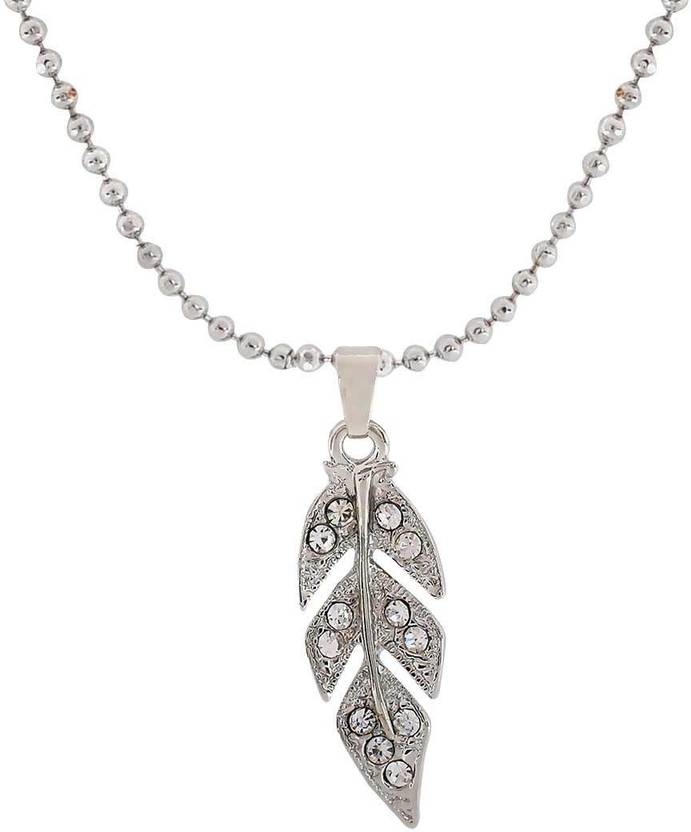Maayra Stone Studded Silver Leaf Shape Dailywear Rhodium Alloy - Silver Leaf Pendant India Maayra Stone Studded Silver Leaf Shape Dailywear Rhodium Alloy - Silver Leaf Pendant India