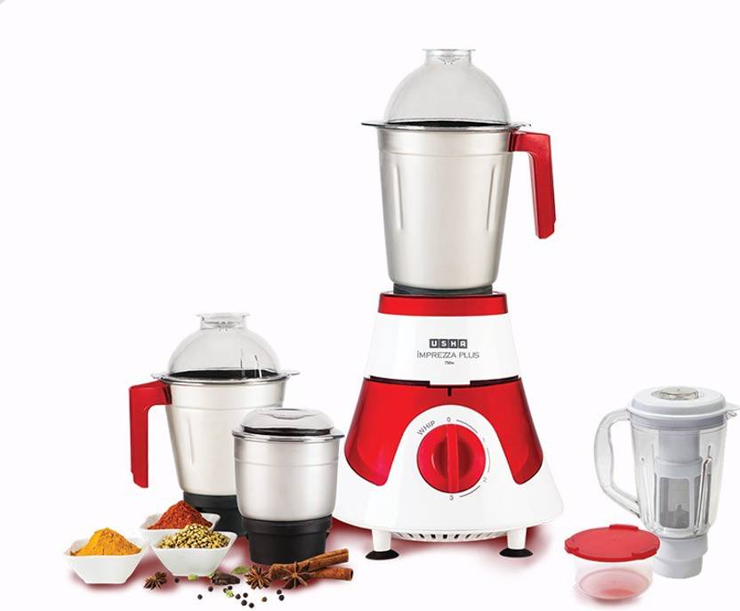 USHA Imprezza Plus 3775 750 W Mixer Grinder (4 Jars, white and red