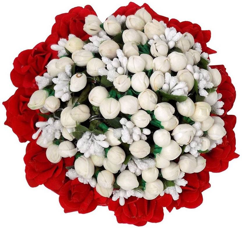 Inaaya Red Rose And White Jasmine Flower Bun Juda Rubber Free Size