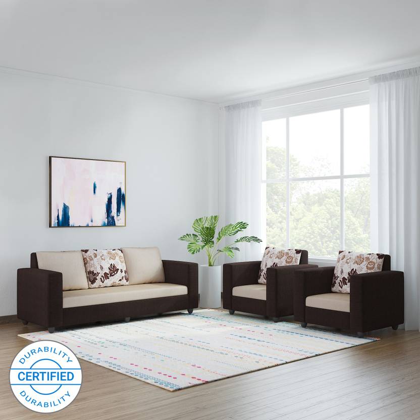 Bharat Lifestyle Nano Fabric 3 1 Cream Brown Sofa Set