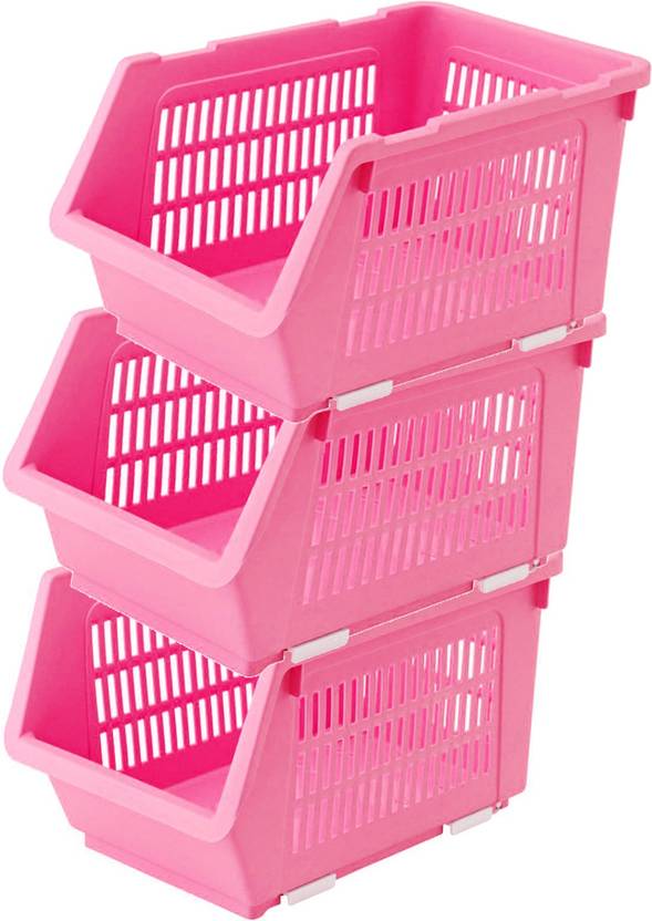 House Of Quirk Plastic Kitchen Vegetable Fruit Stackable Basket House Of Quirk Plastic Kitchen Vegetable Fruit Stackable Basket Storage Stacking Rack And Bins 35 24 20 Pink Set 3 Pack