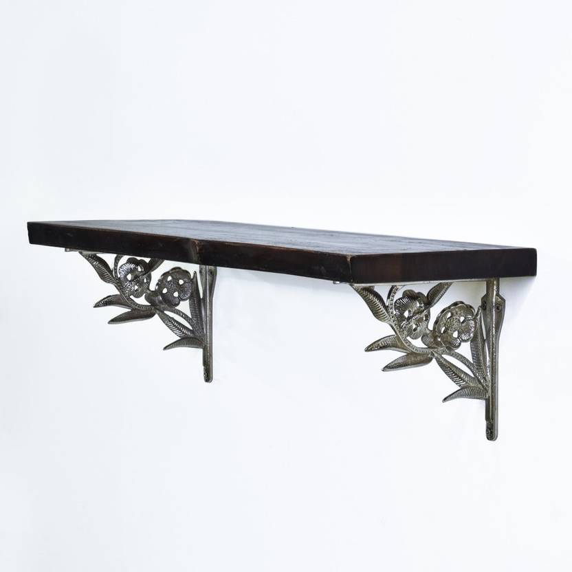 Casa Decor Silver Flower Twain Sheesham Wood Wall Shelf