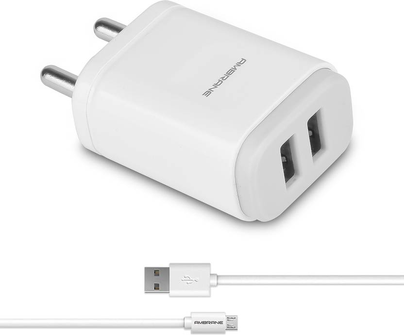 Ambrane AWC-22 2.1A Dual Port Fast Charger with Charge & Sync USB Cable Mobile Charger