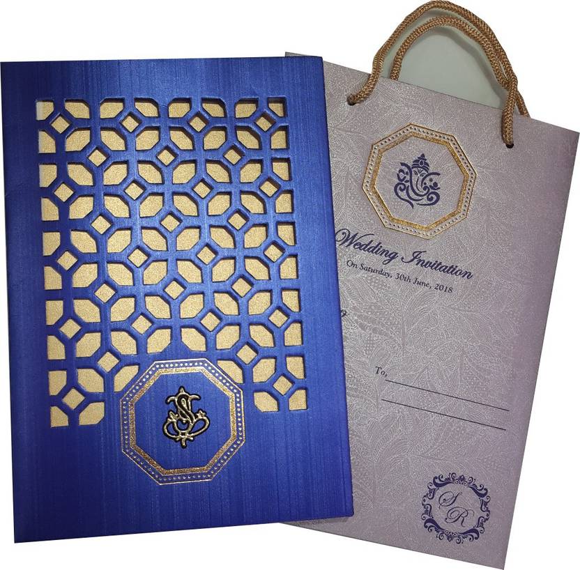 Lovely Royal Blue Wedding Card With Silver Carry Bag Invitation Lovely Royal Blue Wedding Card With Silver Carry Bag Invitation