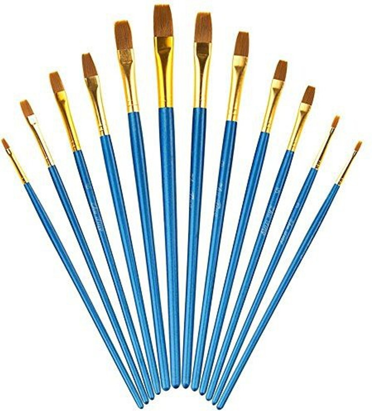 9pcs Artist Flat Paint Brush Set Hog Bristle Hair Paint Brushes for Oil Acrylic