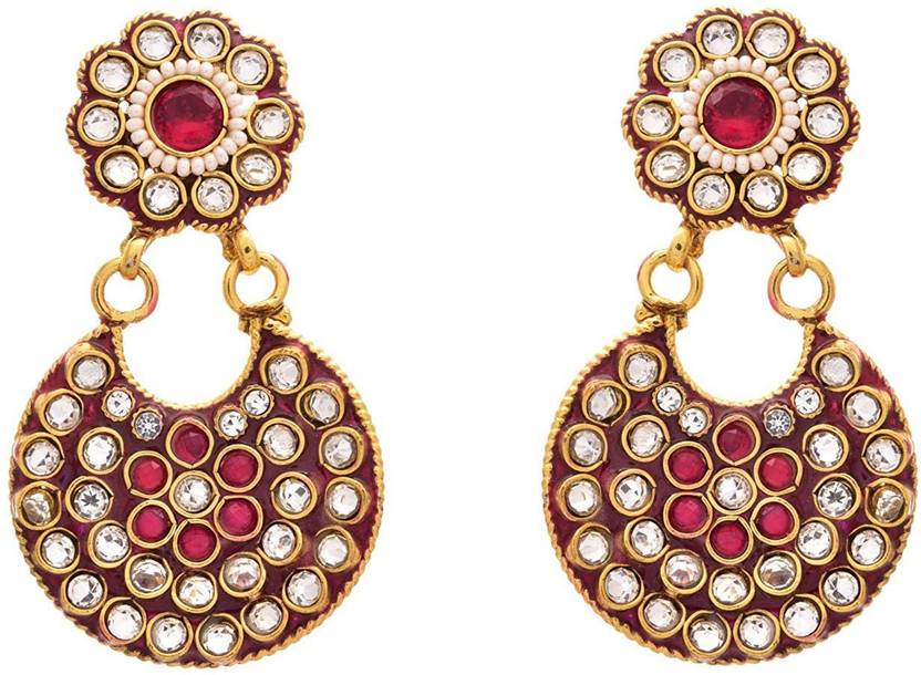 Flipkart Jfl Jewellery For Less Gold Plated Polki Jfl Jewellery For Less Gold Plated Polki Pink Meenakari Designer Earring Women