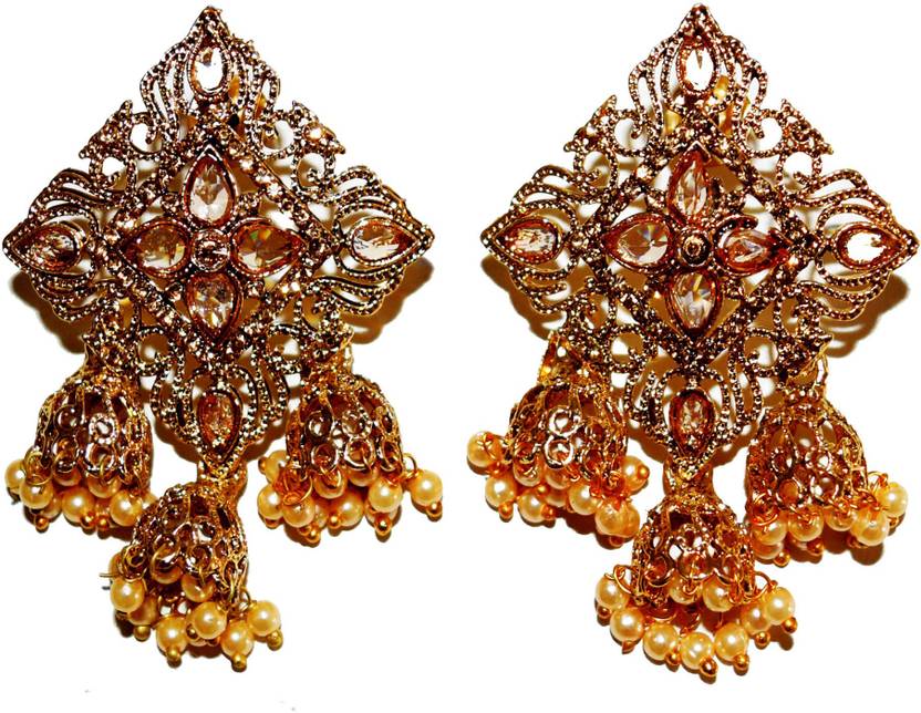 Flipkart Com Sona Mona Creations Sona Mona Creations Traditional Square Golden Alloy Jhumki Earring Chandbali Chandelier