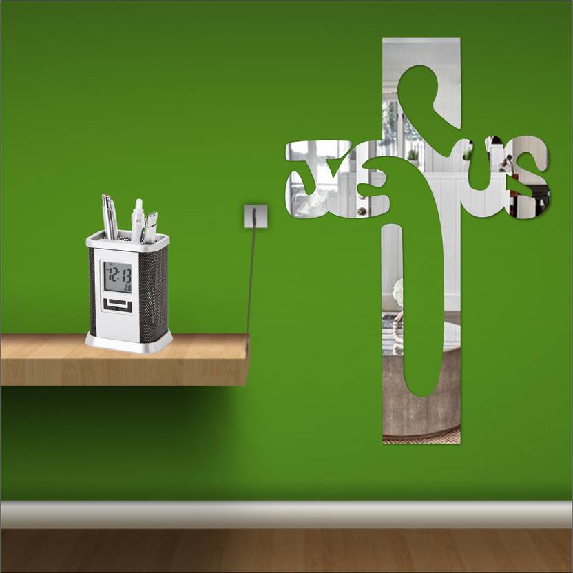 look decor extra large jesus cross silver code 3acrylic sticker, 3d