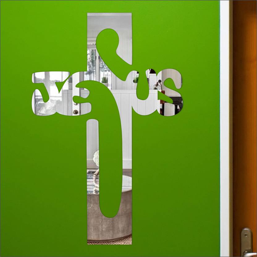 look decor extra large jesus cross silver code 15acrylic sticker, 3d