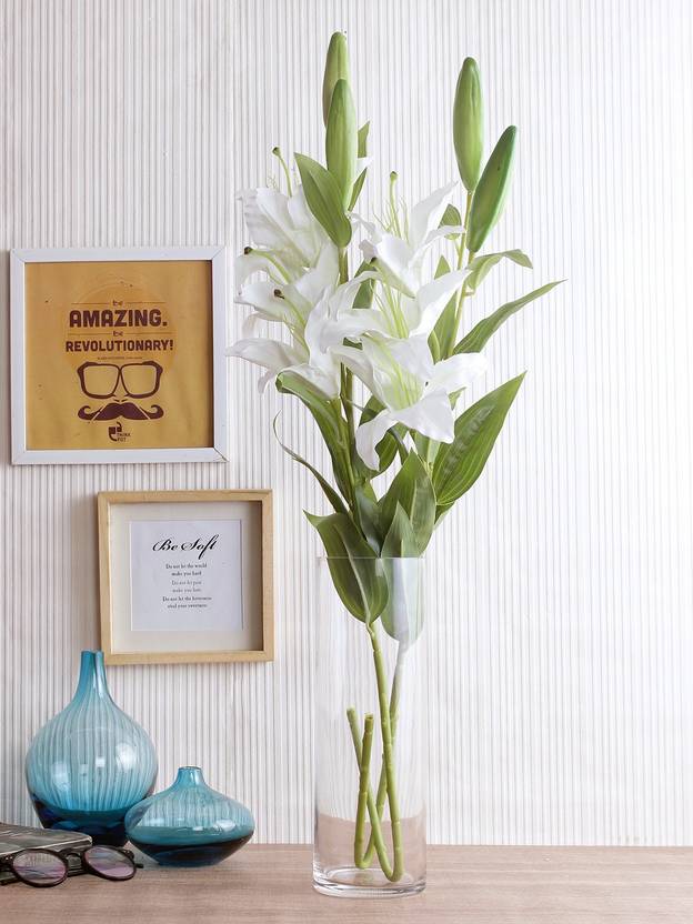 Fourwalls Artificial Decorative Lily Flower Sticks 3 Flowers 90