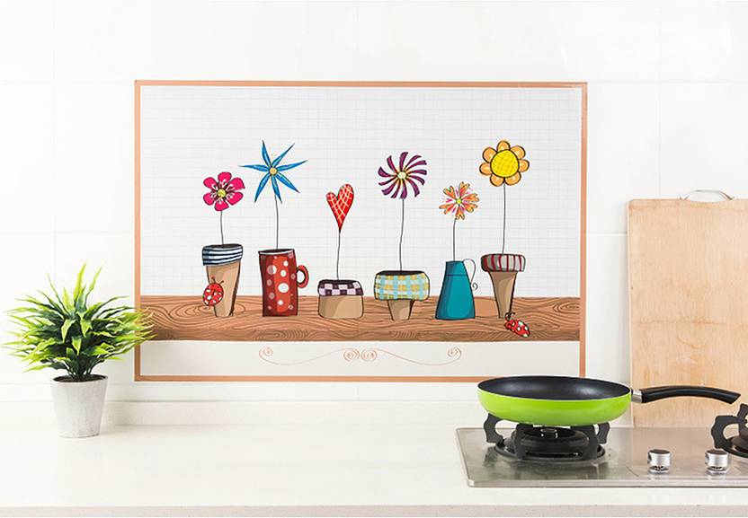 Ampire Large Wall Stickers Kitchen Anti Oil Cabinet Decoration Home Self Adhesive Flower Pots Foil Sticker
