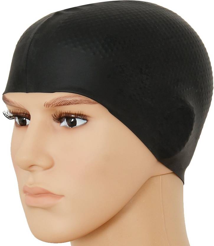 Quinergys Trendy Black Waterproof Silicone Long Hair Swim Cap