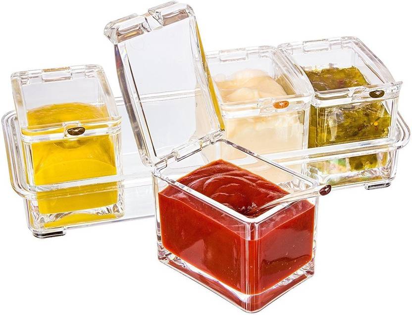 Simxen Crystal Seasoning Acrylic Box Pepper Salt E Rack Plastic 4 With Spoons Kitchen See Through Storage Containers Cooking Tools 1 Piece