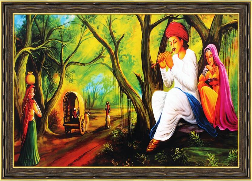 Art N Hub Rajasthani Village Textured With Acrylic Glass Ink