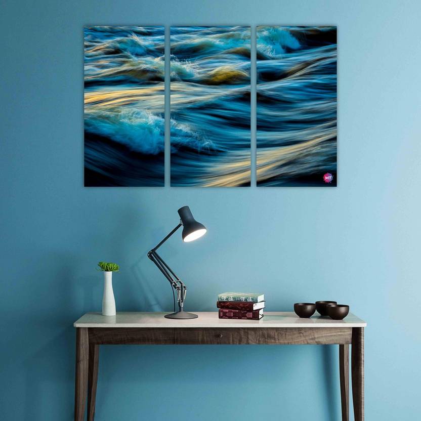 Chandras Abstract Sea Waves 3 Frame Panel Canvas Wall Art