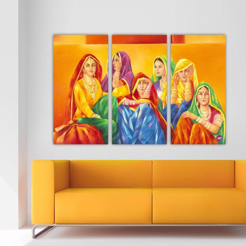 Chandras Abstract Rajasthani Art Ladies 3 Frame Panel Canvas