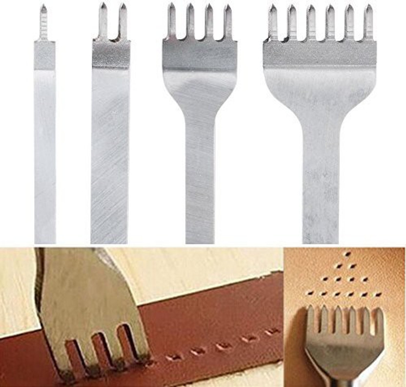 4mm Lacing Stitching Chisel Set Hole Punch Tool 4PCS 1+2+4+6 Prong Diamond Hand
