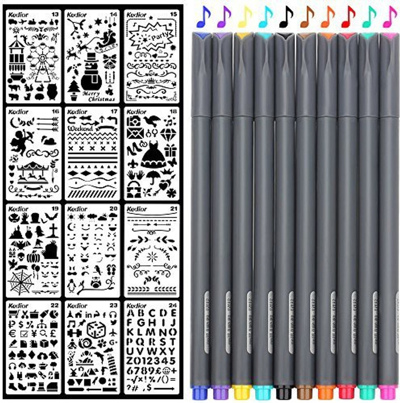 Pro Bullet Stencil for Bullet Journal stencel Set of 3 STENCILS 6 pens