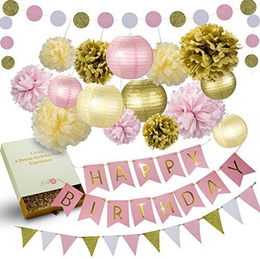 Generic 31 Pcs Of Pink Gold And Cream Birthday Party Decoration