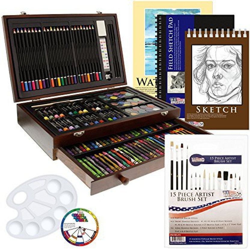 54 Pieces Kids Art Artist Set in a Box with Drawers Pens Pencils Crayons Paints