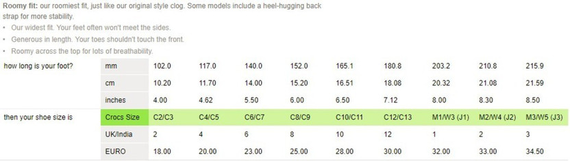 c12 crocs size chart