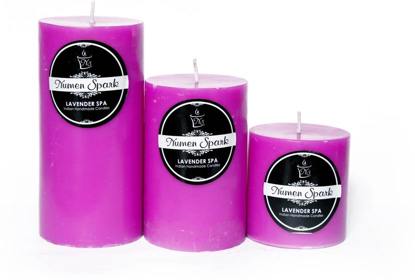 Numen Spark Set Of 3 Lavender Spa Solid Pillar Candle Candles