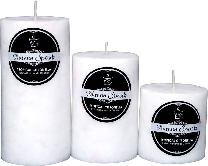 Numen Spark Set Of 3 Tropical Citronella Mottled Pillar Candle