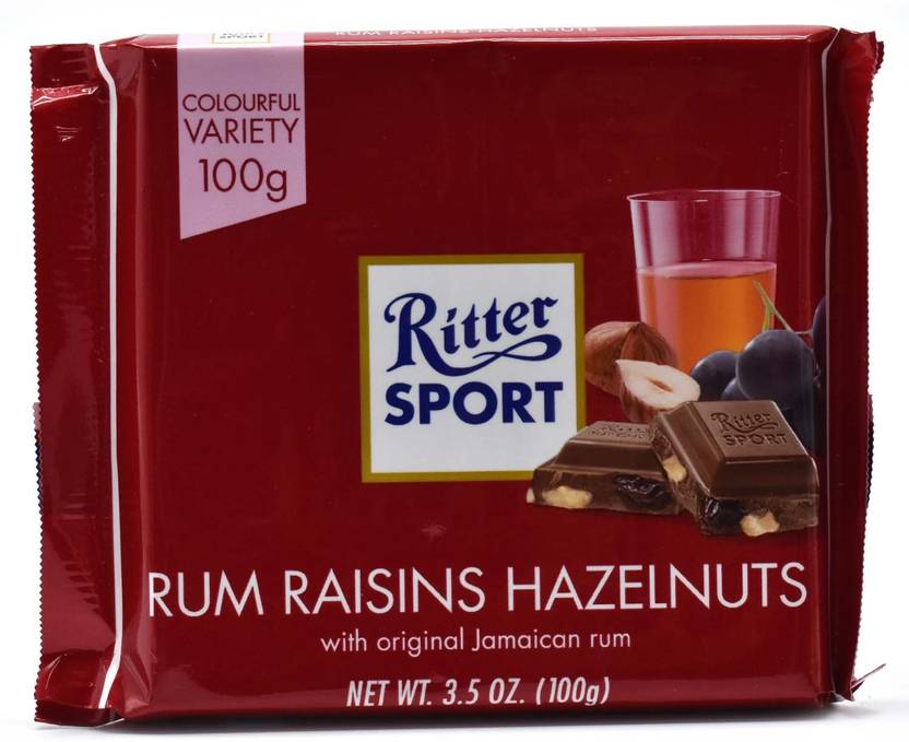 Ritter Sport Fine Rum Raisins Hazelnuts Chocolate 100g (3.5oz) Bars