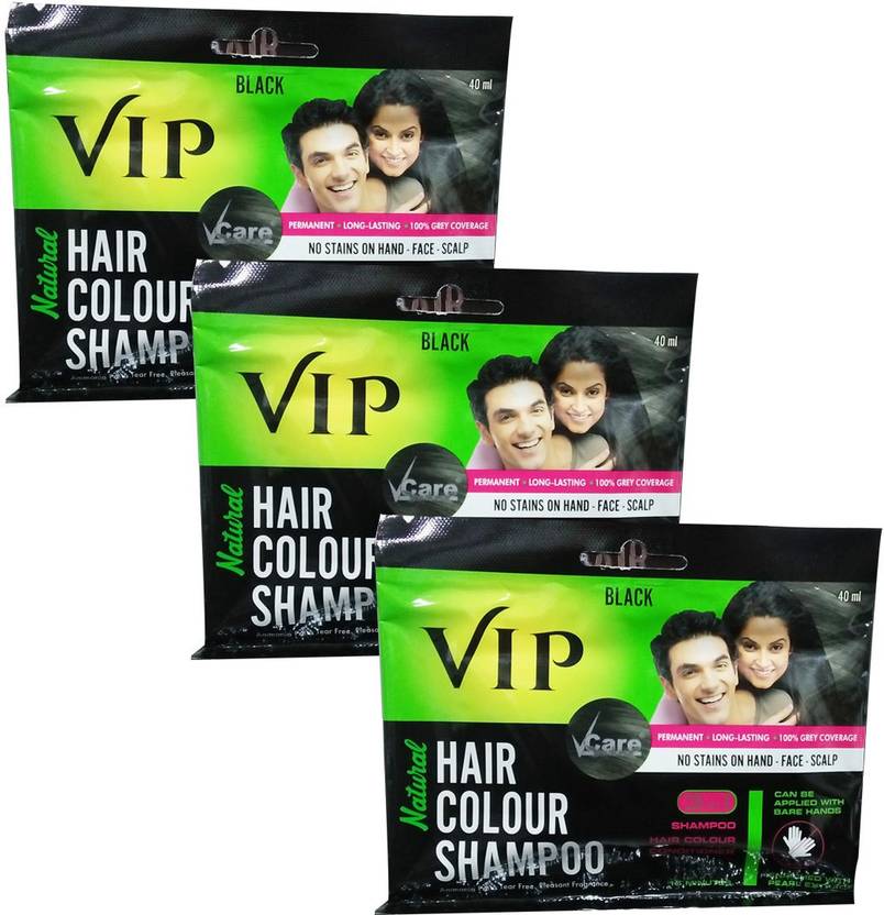 Vcare VIP Hair Colour Shampoo (Pack of 3) (Black) , Black Price in