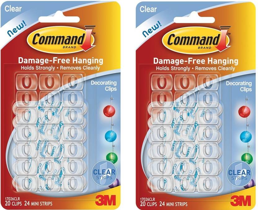 3m Command Clear Decor Clips With 20 Hooks 24 Strips Pack Of 2