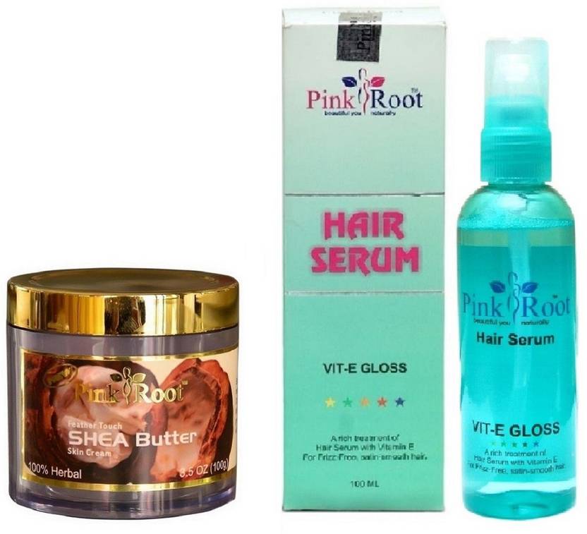 PINKROOT Shea Butter Skin Cream 100gm and Hair Serum 100ml Price in