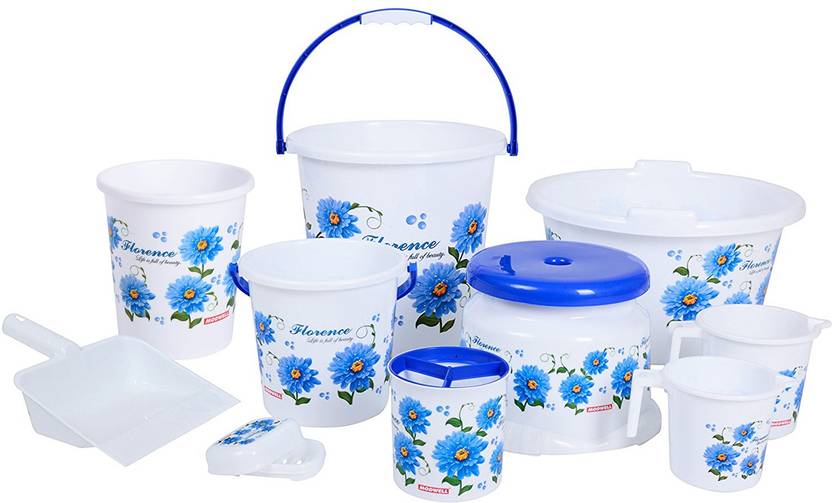 Prince Modwell Printed Bathroom Set 10 Pieces Of Bucket 17 5 Liters Tub 18 Mug 1 0liter Bath Stool