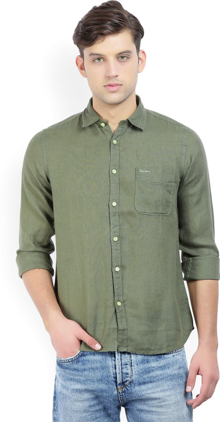 Pepe Jeans Men Solid Casual Green Shirt 