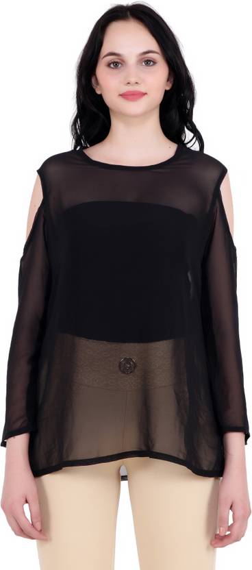 Camilla Max Casual 3 4th Sleeve Solid Women S Black Top Buy Camilla Max Casual 3 4th Sleeve Solid Women S Black