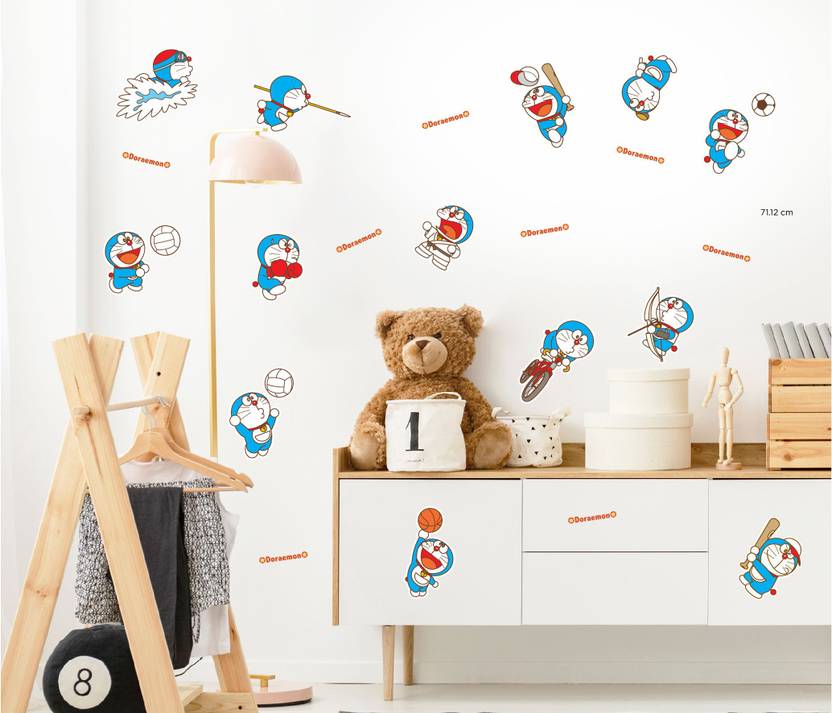 Asian Paints 90 cm Wall Ons Doraemon Plays every sport! d Self Adhesive
