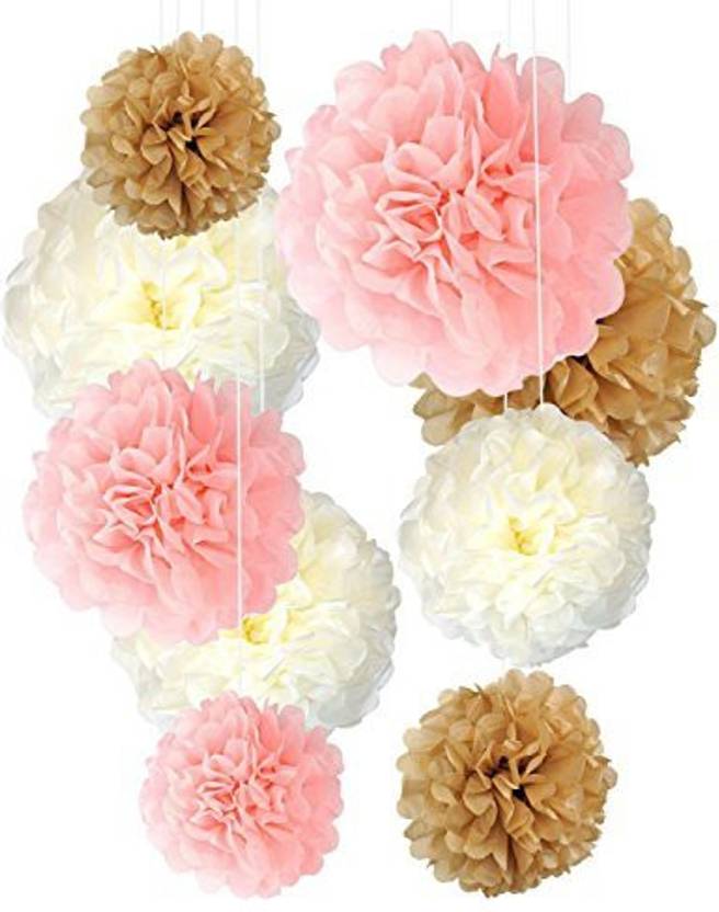 Myamazingdecor Tissue Paper Pom Poms Neutral Pink Gold Decorations