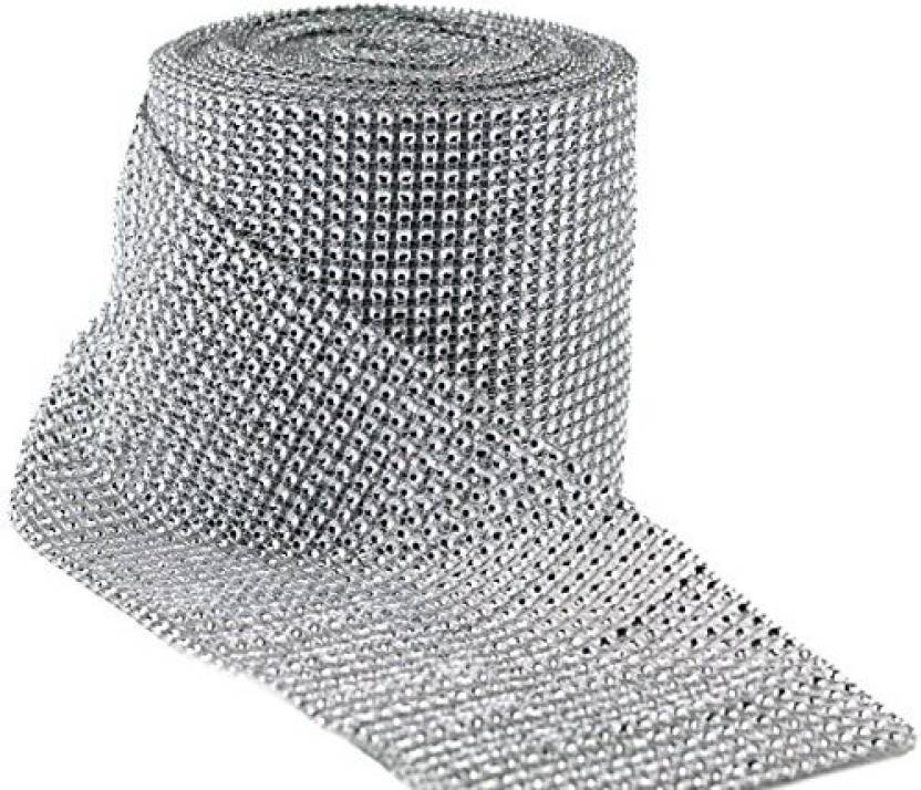 Aeroway Silver Diamond Rhinestone Ribbon Wrap Bulk 30 Feet