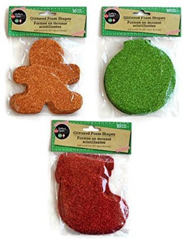 Crafters Square Christmas Holiday Glittered Foam Shapes 3