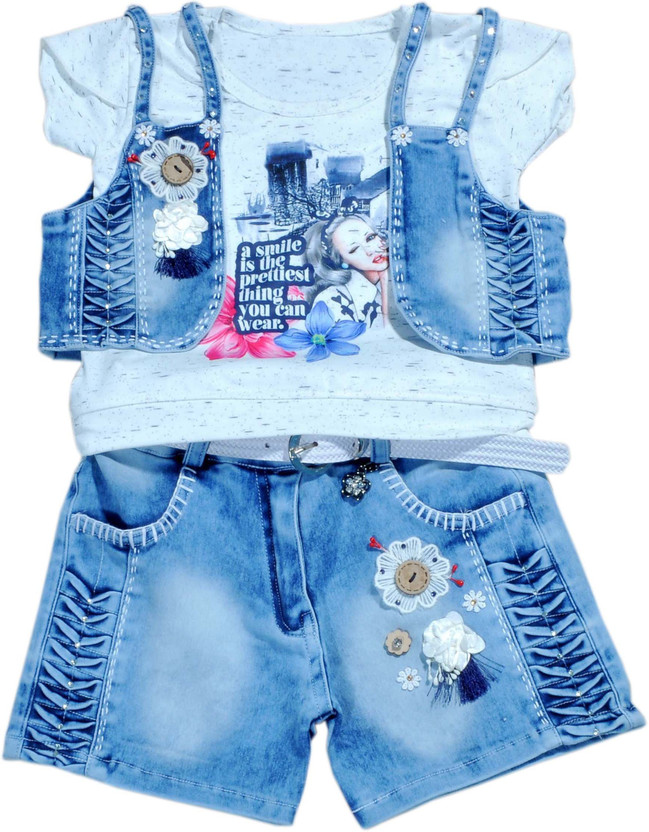 Kids Tales 1Set Little Girls Short Top Clothes+Jeans Pants Shorts Suit Outfit