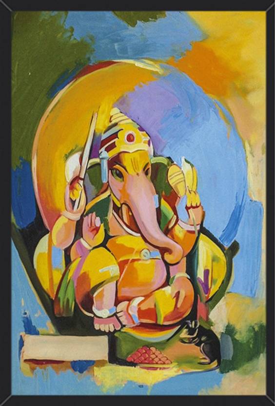 Wall Art Ganesh Ji Painting Framed Poster For Home And