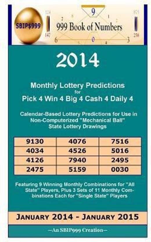 2014 Monthly Lottery Predictions For Pick 4 Win 4 Big 4 Cash - 