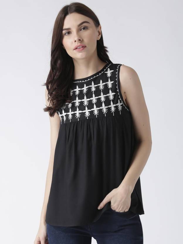 MsFQ Casual Sleeveless Solid Women's Black Top