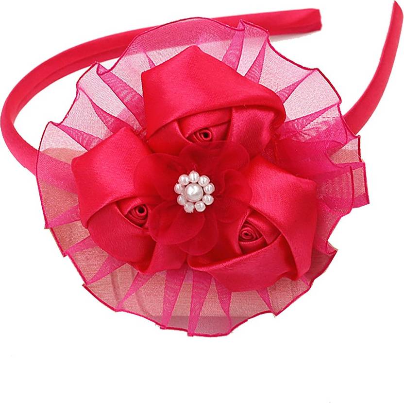 Ziory Pink Nylon Floral Plastic Narrow Girls Hair Bands Princess