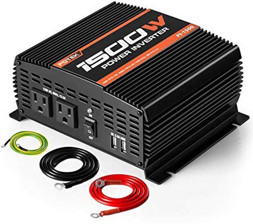 Potek 1500W Power Inverter Dual AC Outlets 12V DC to 110V AC Car
