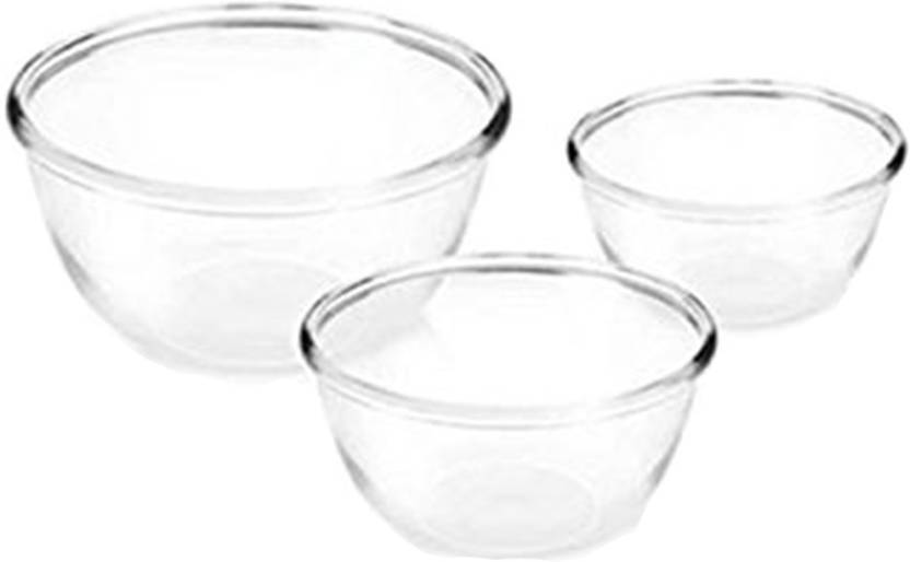 TREO Borosilicate Glass Mixing Bowl Microwave Safe Combo of 3 (440 ml